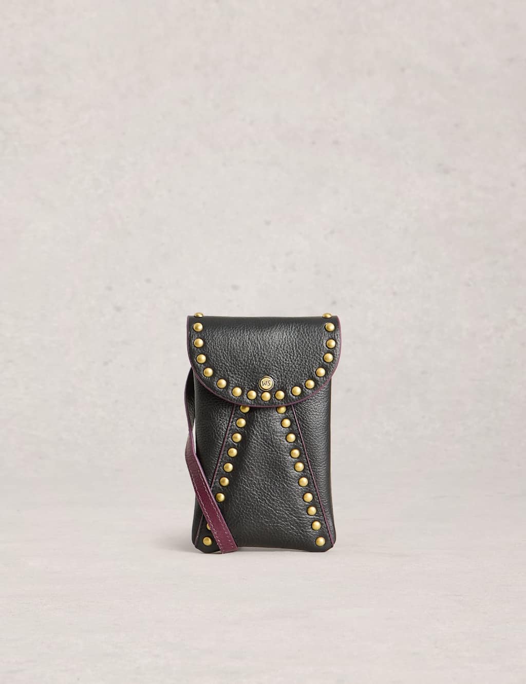 White Stuff Leather Studded Cross Body Phone Bag Black