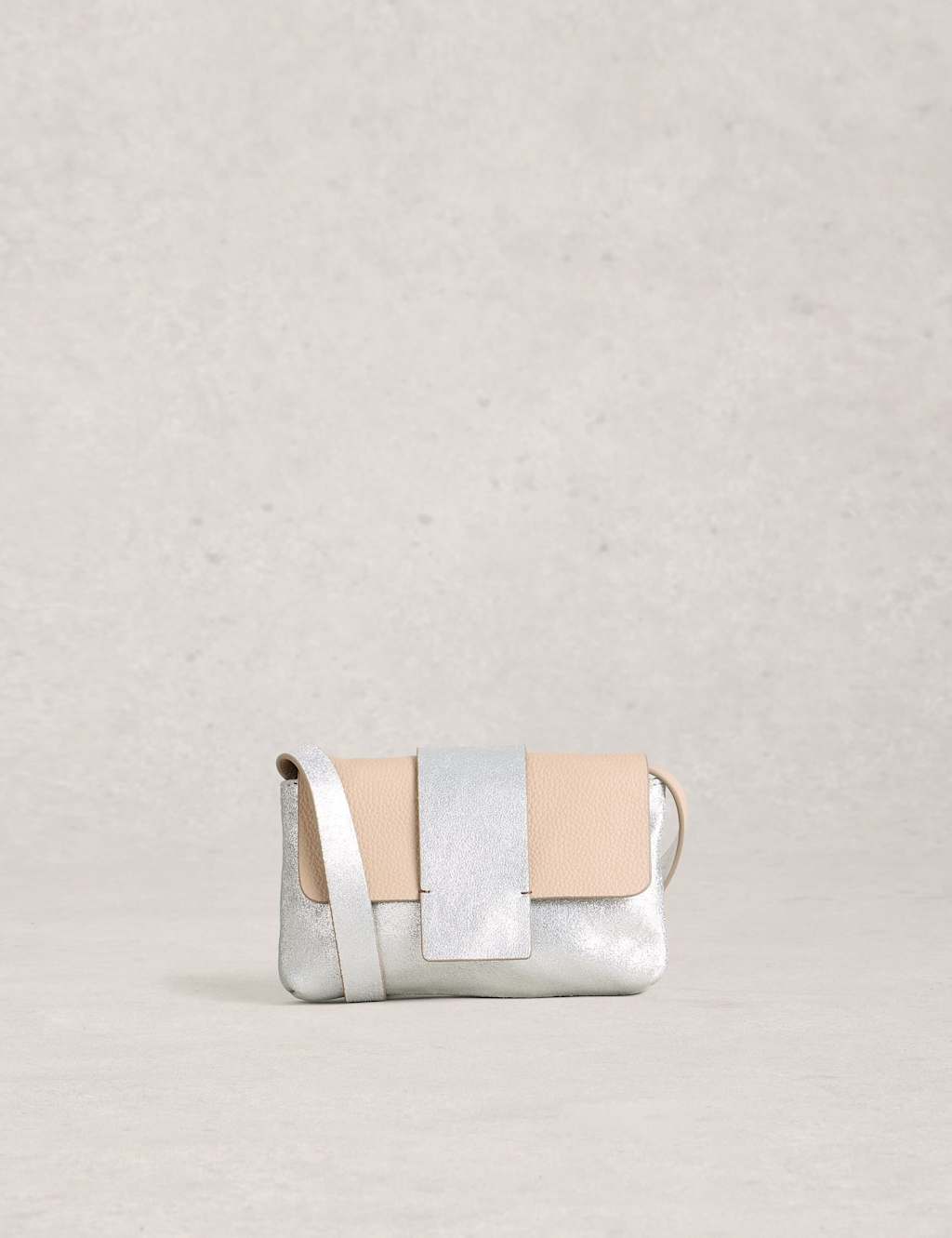 White Stuff Leather Metallic Shoulder Bag Silver