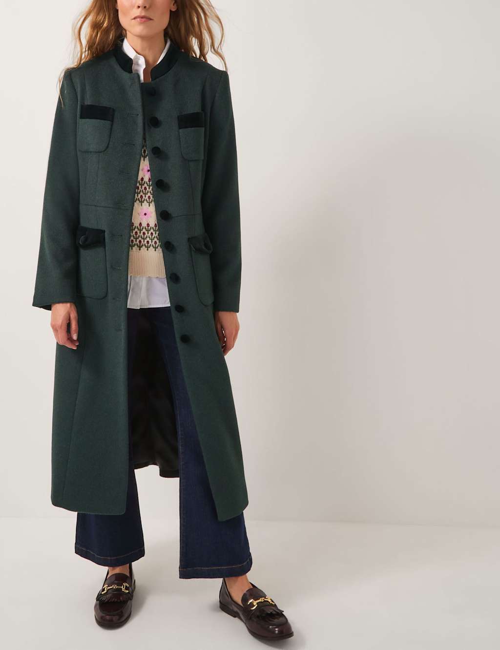 Monsoon High Neck Utility Coat Green