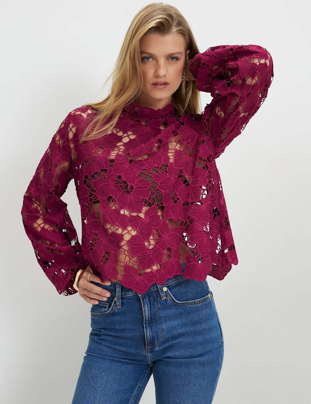 River Island Women's High Neck Blouse - 18 - Burgundy - Available at M&S