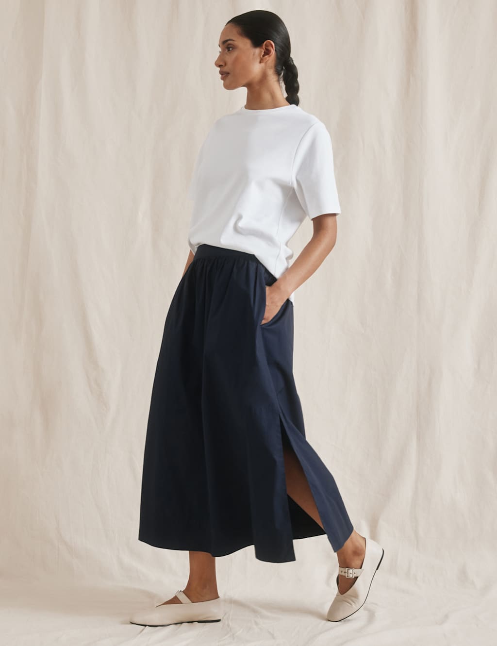 Pure Cotton Midaxi A-Line Skirt