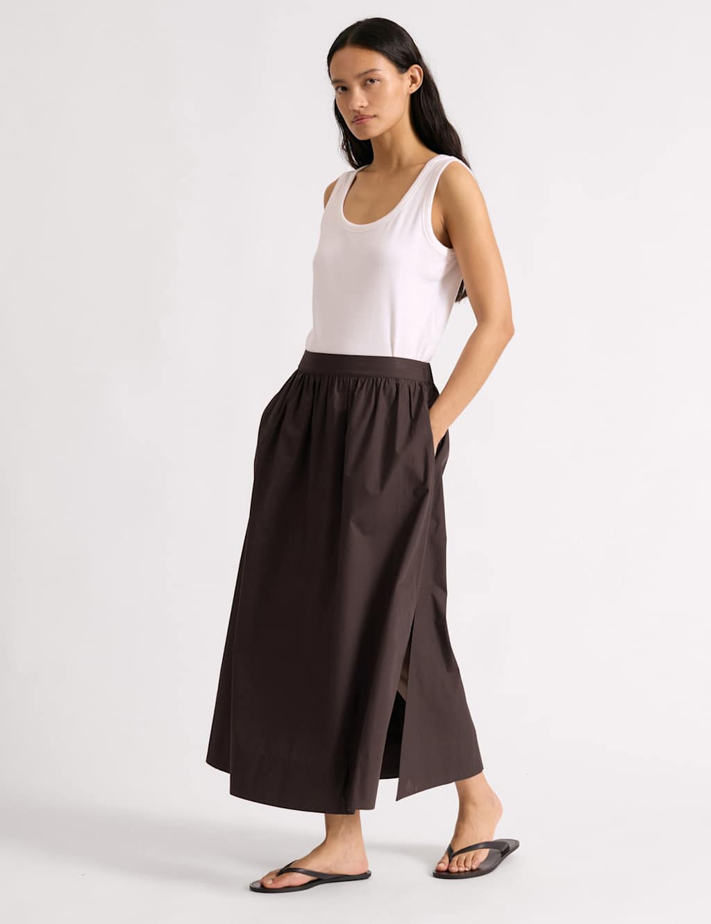 Albaray Women's Pure Cotton Midaxi A-Line Skirt - 12 - Chocolate - Available at M&S