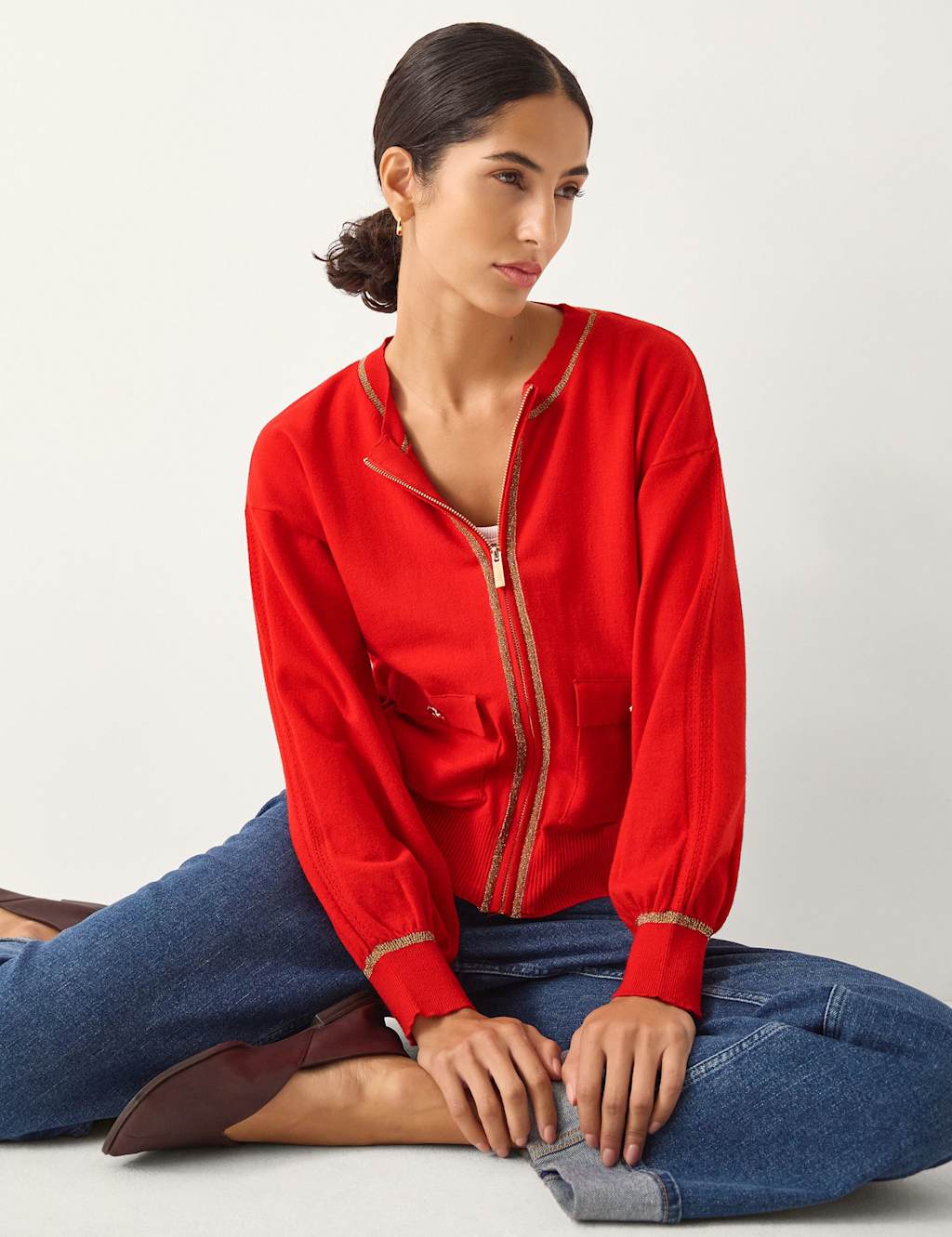 Monsoon Women's Knitted Bomber Jacket - Extra Large - Red - Available at M&S