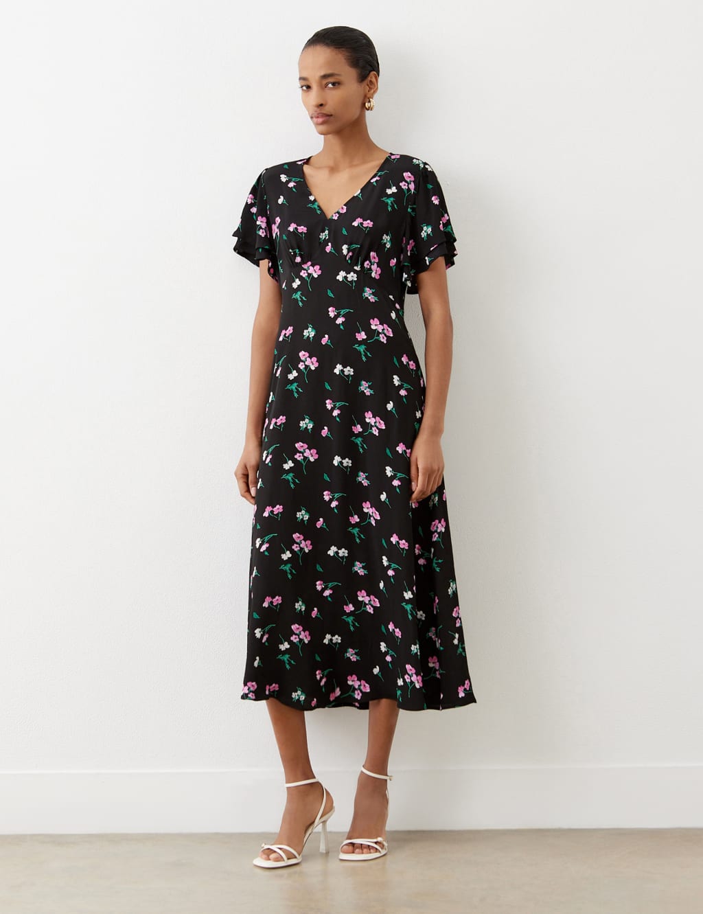 Floral V-Neck Midi Tea Dress