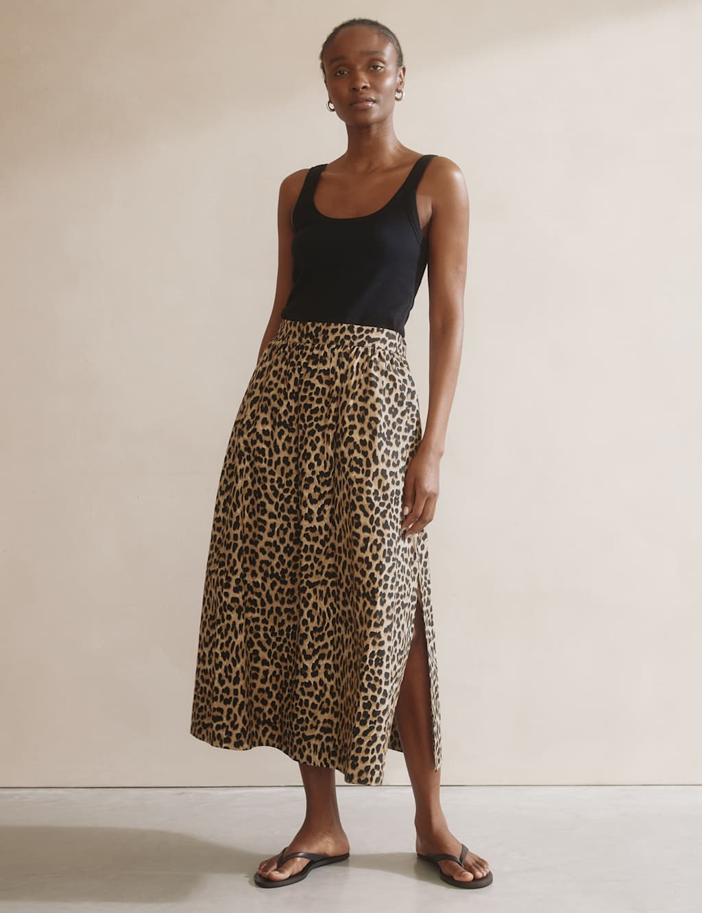 Pure Cotton Animal Print Midaxi A-Line Skirt