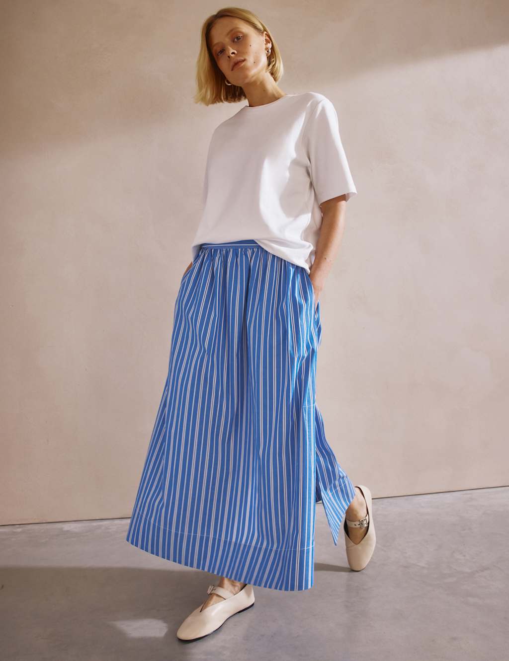 Cotton Rich Striped Midaxi Skirt