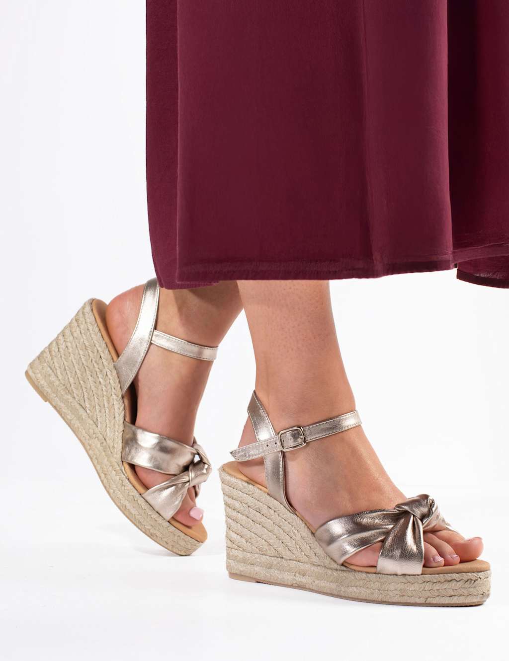 Jones Bootmaker Women's Suede Knot Ankle Strap Wedge Espadrilles - 7 - Gold - Available at M&S