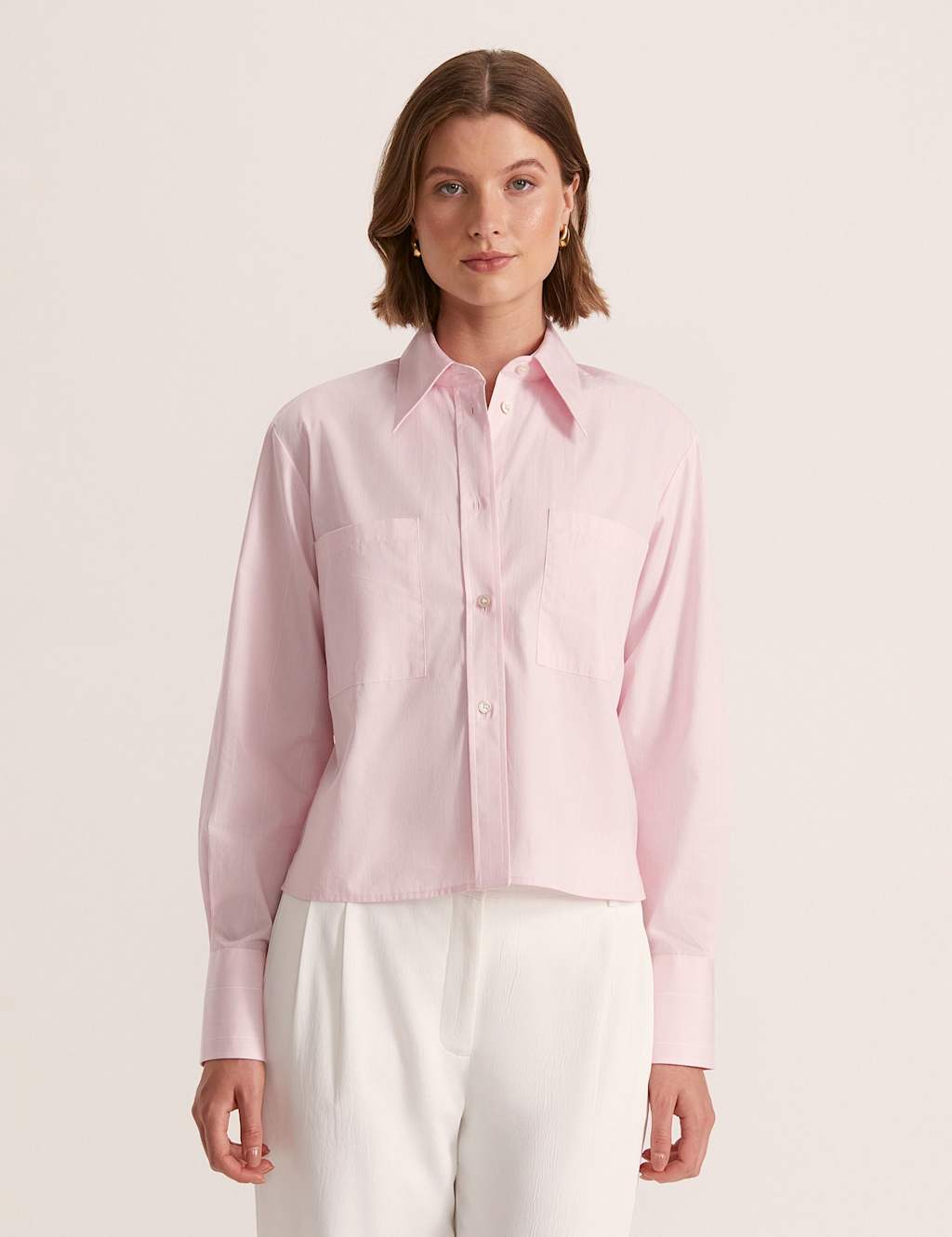 SABA Pure Cotton Striped Cropped Shirt Soft Pink
