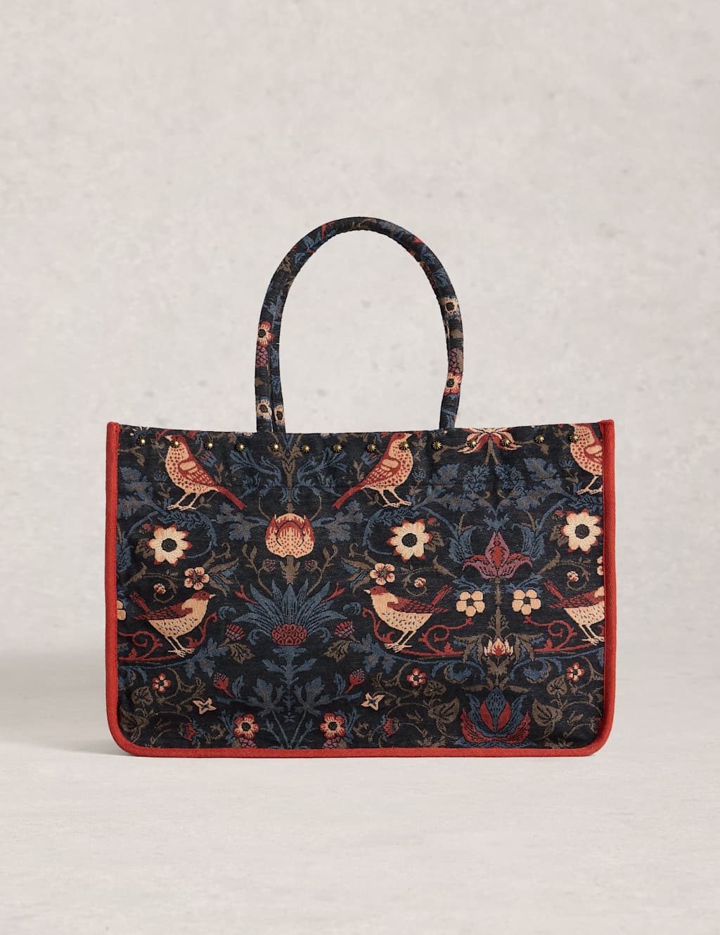 White Stuff Cotton Blend Floral Jacquard Tote Bag Black Mix