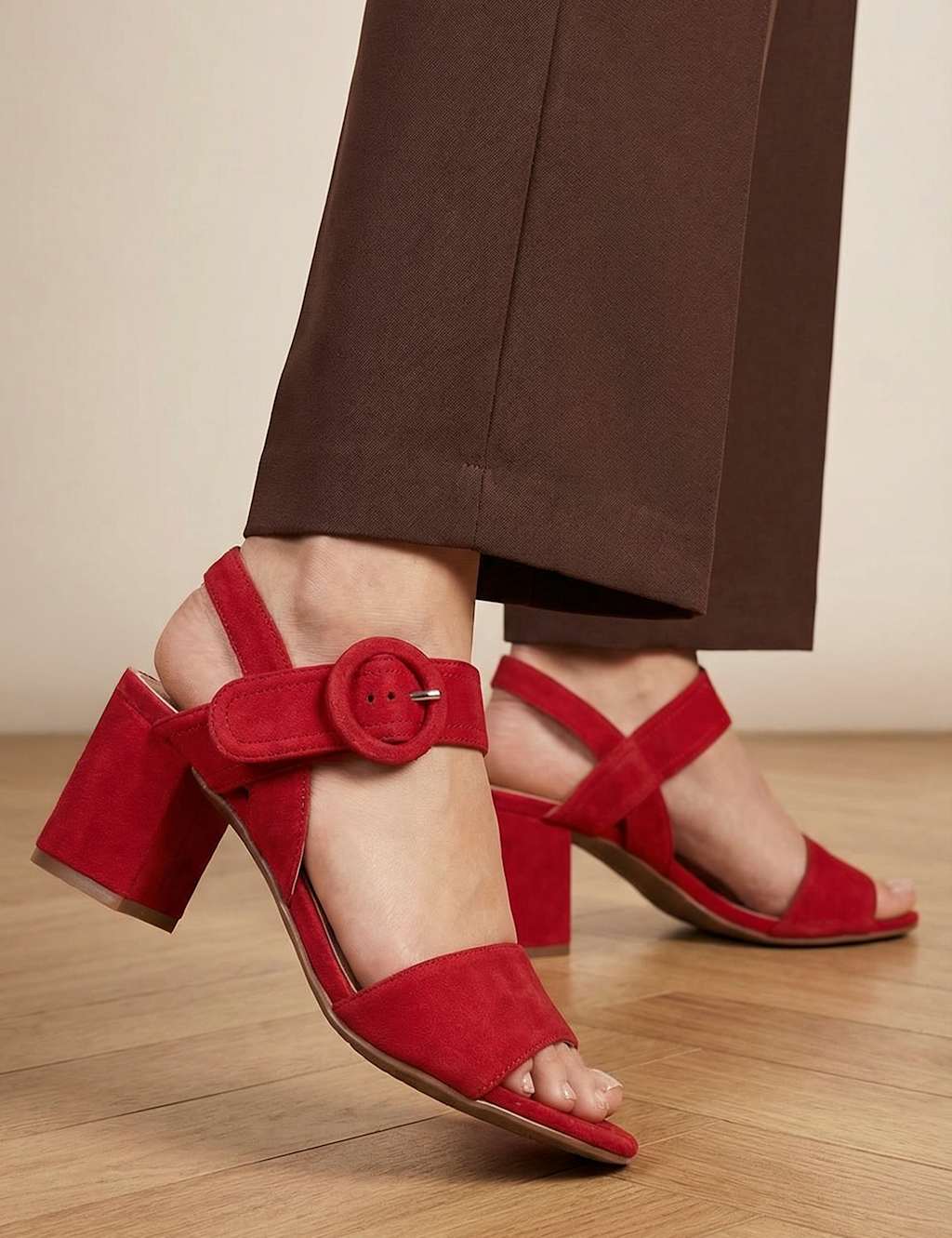Jones Bootmaker Women's Suede Buckle Ankle Strap Block Heel Sandals - 4 - Red - Available at M&S