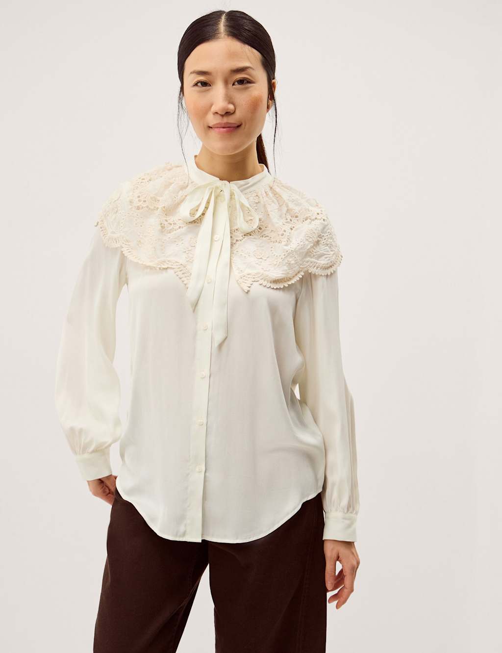 Monsoon Women's Collared Tie Neck Blouse - Large - Ivory - Available at M&S