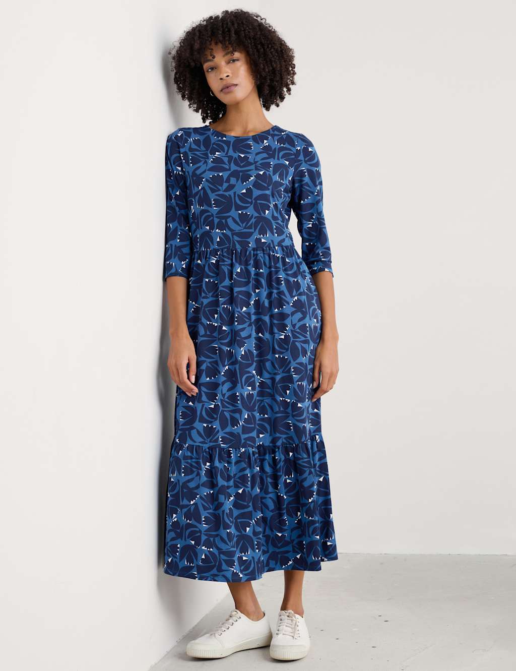 Cotton Blend Floral Midaxi Tiered Dress
