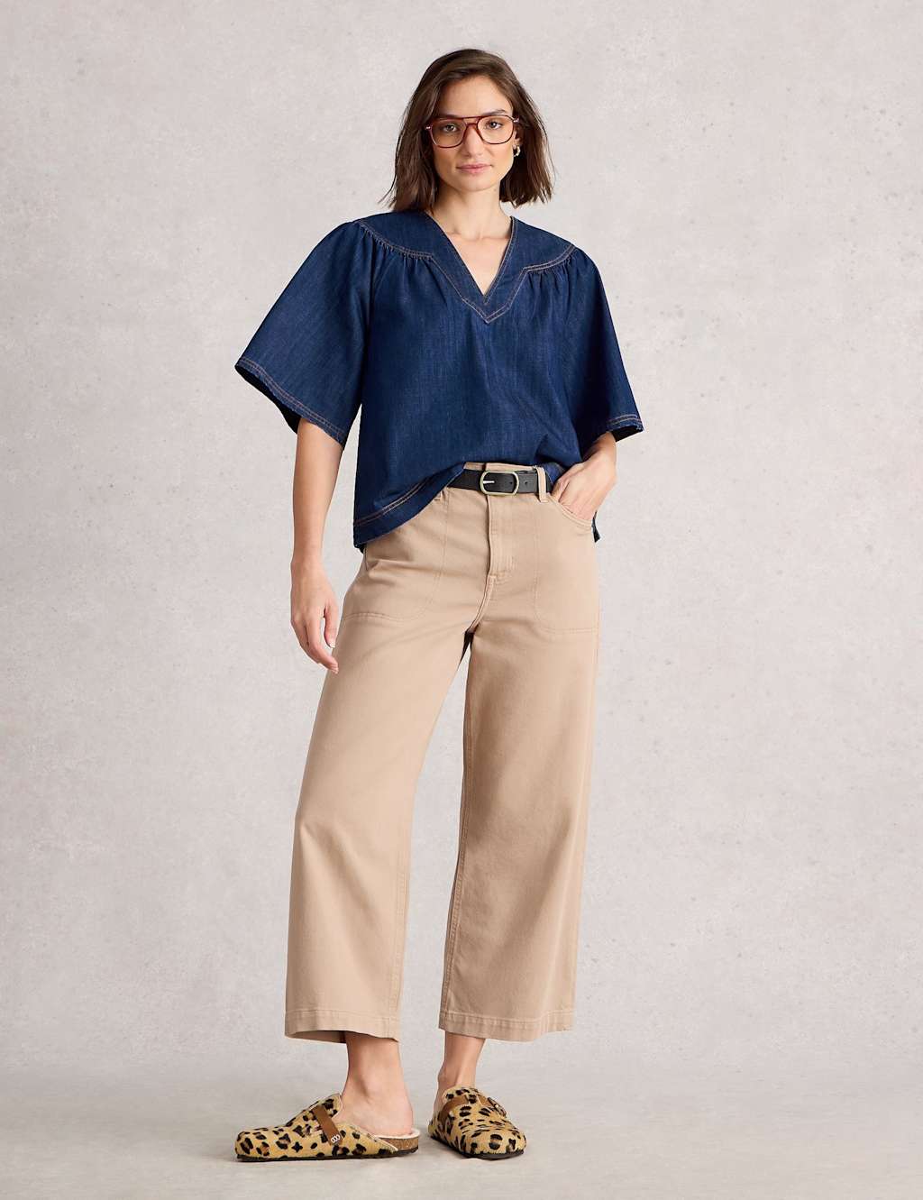 White Stuff Women's Denim V-Neck Blouse - 14 - Dark Blue Denim, Dark Blue Denim