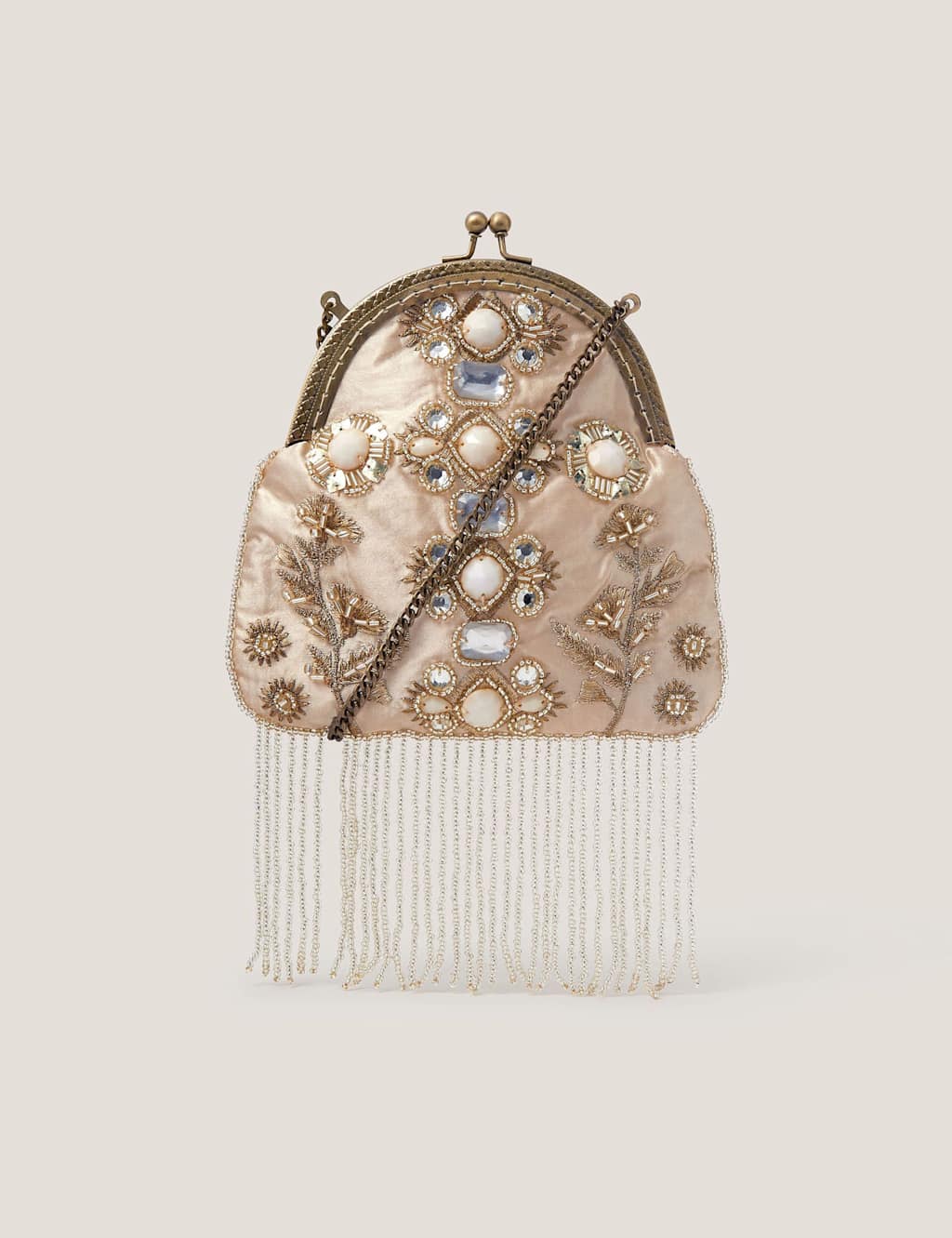 Monsoon Women's Gemstone Embellished Tassel Purse - Neutral - Available at M&S