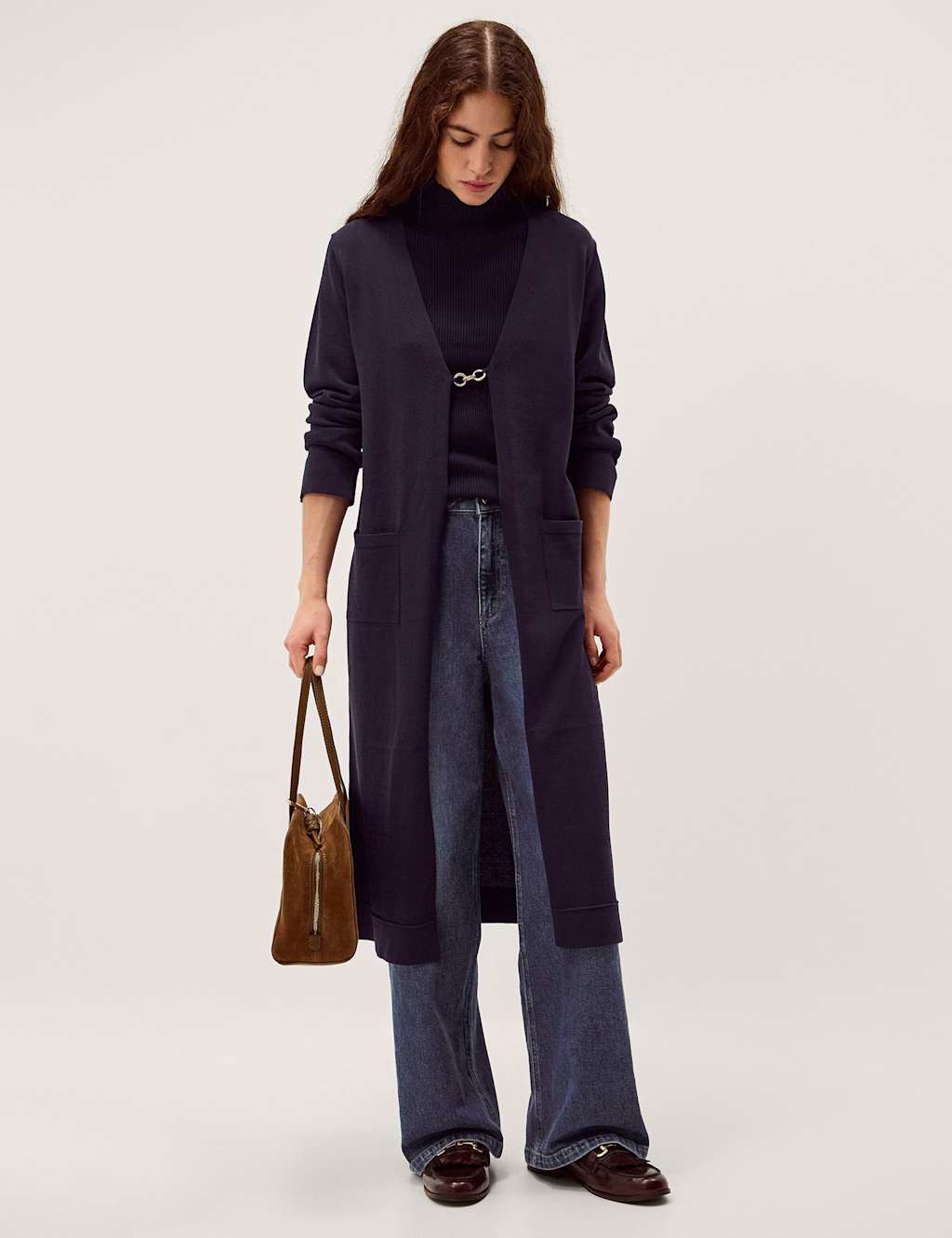 Monsoon Women's V-Neck Edge to Edge Longline Cardigan - Small - Navy - Available at M&S