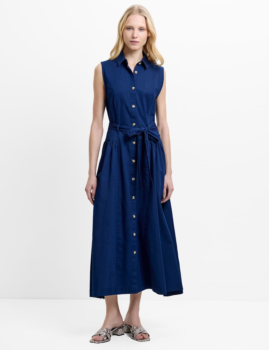 French Connection Women's Pure Cotton Midi Shirt Dress - 6 - Dark Blue - Available at M&S