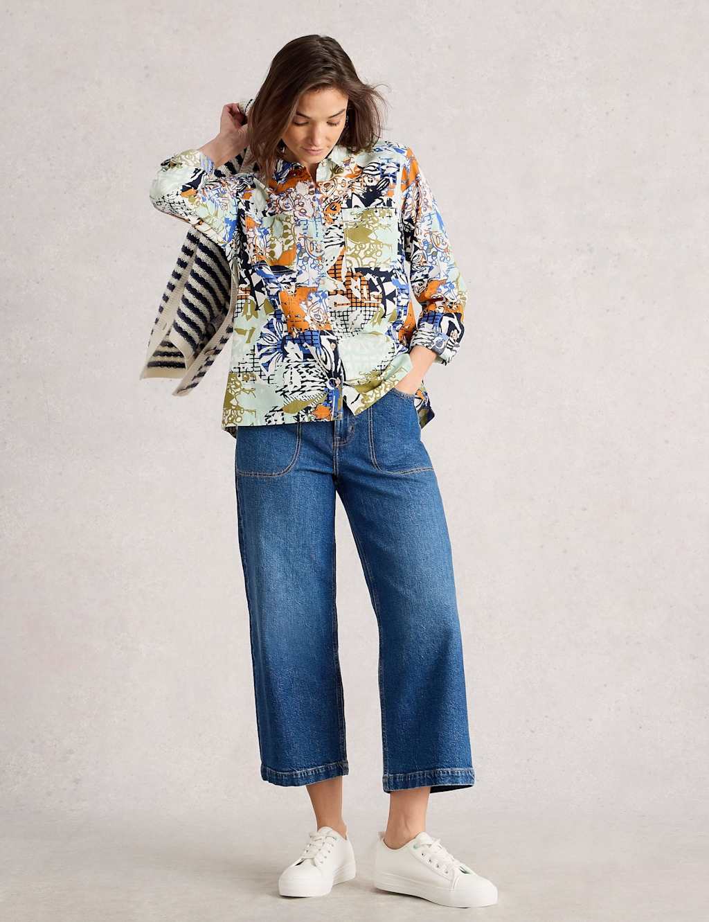 White Stuff Pure Cotton Striped Shirt Orange Mix