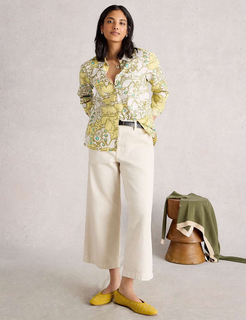 White Stuff Pure Cotton Striped Shirt Yellow Mix