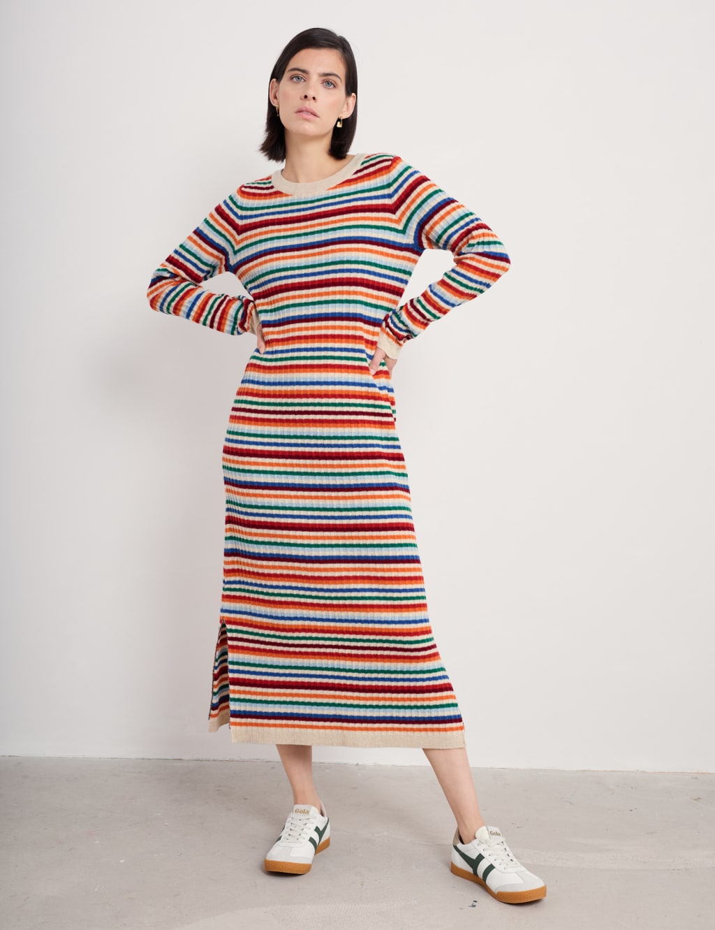 Merino Wool Rich Striped Midaxi Jumper Dress