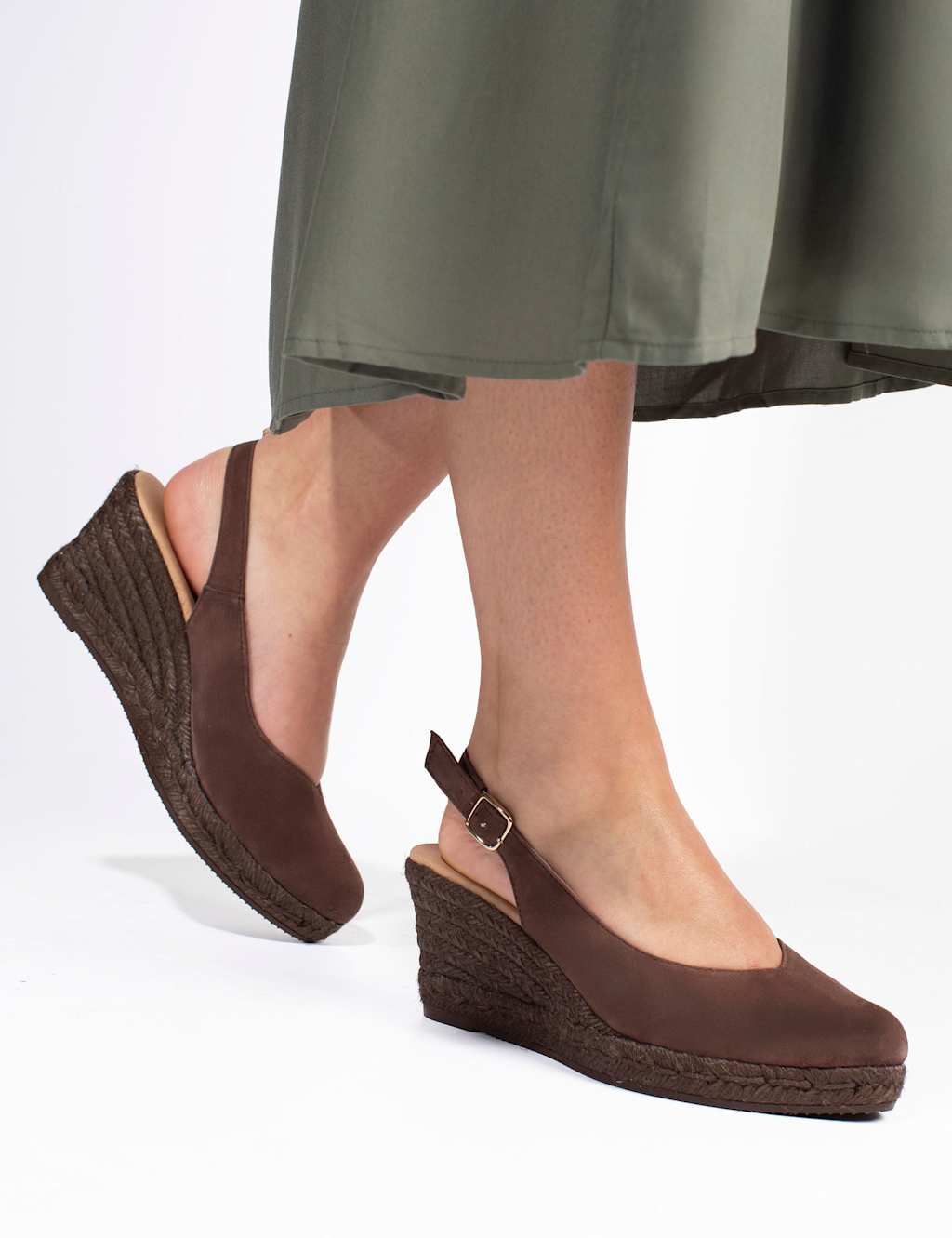 Jones Bootmaker Women's Wide Fit Suede Wedge Closed Toe Espadrilles - 4 - Chocolate - Available at M&S