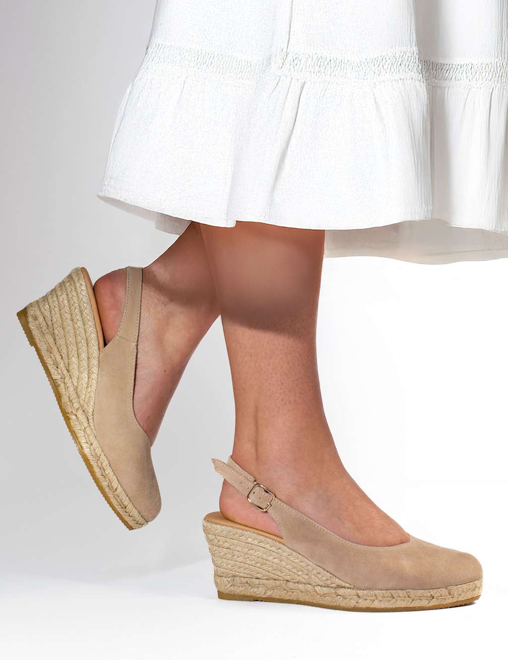 Jones Bootmaker Women's Wide Fit Suede Wedge Closed Toe Espadrilles - 5 - Sand - Available at M&S