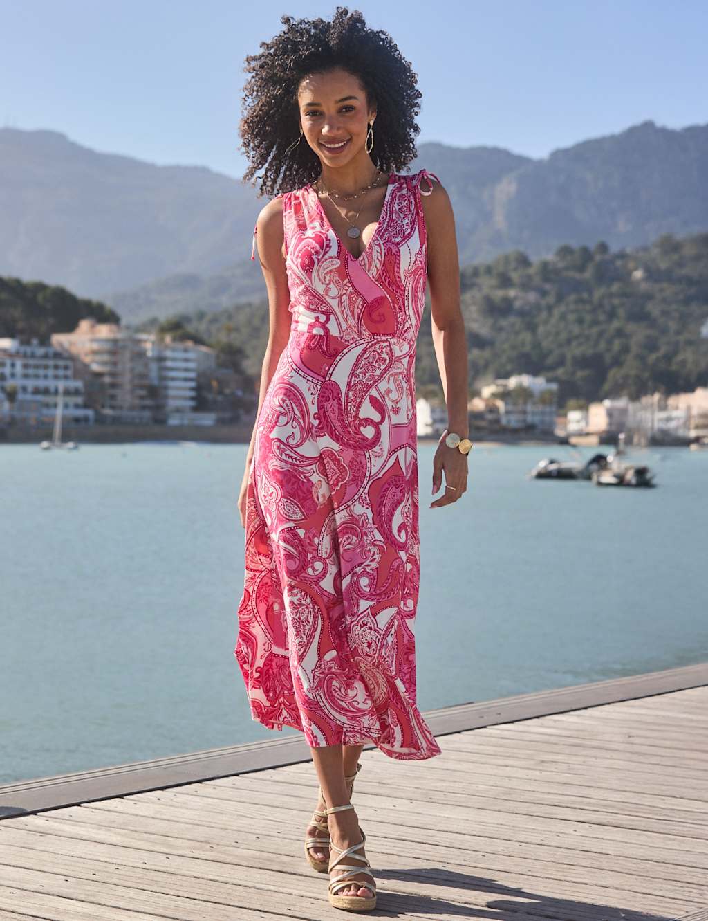 Sosandar Women's Paisley Print Ruched Wrap Midaxi Dress - 8 - Pink Mix - Available at M&S
