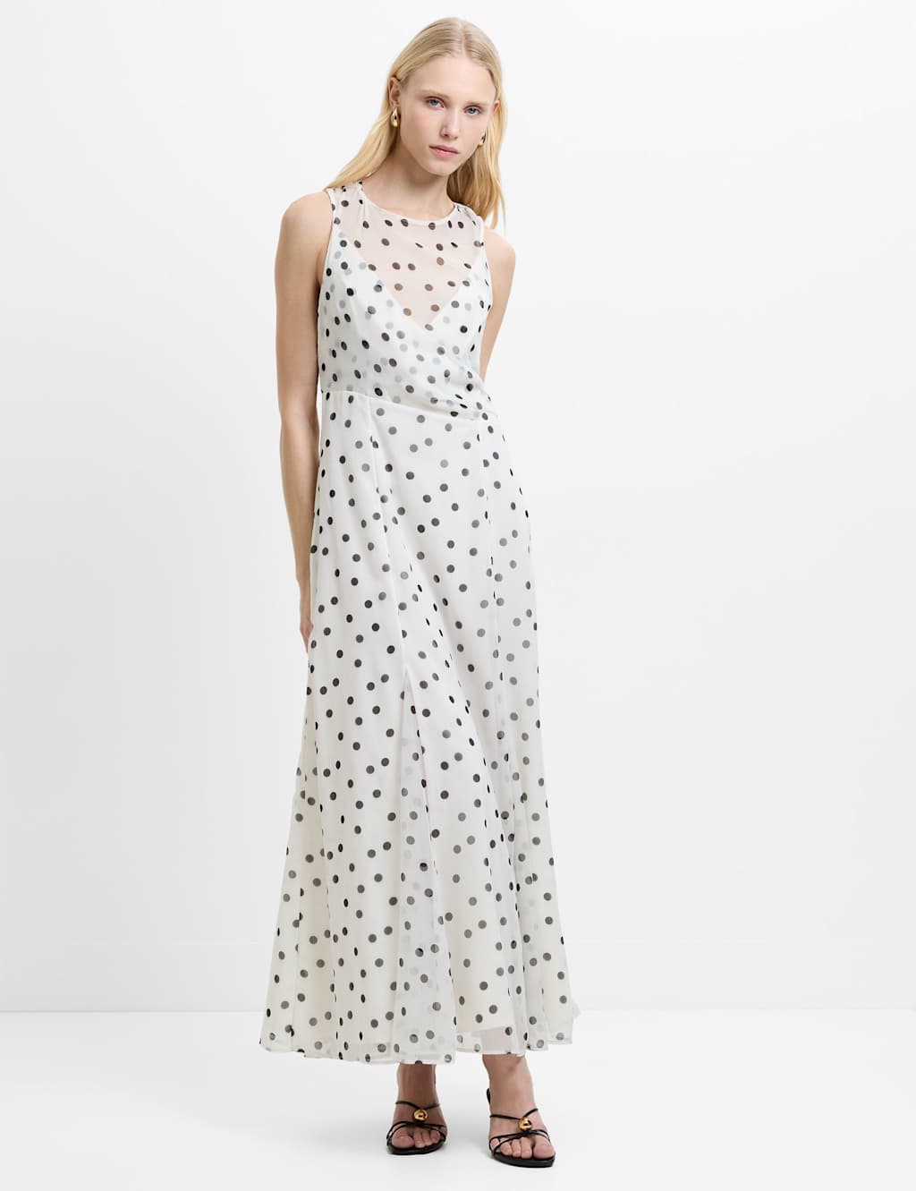 French Connection Women's Chiffon Polka Dot Midaxi Skater Dress - 14 - White/Black - Available at M&S