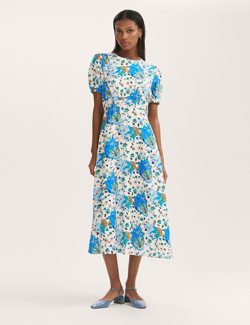 Finery London Women's Floral Puff Sleeve Midi Tea Dress - 18 - Blue Mix - Available at M&S