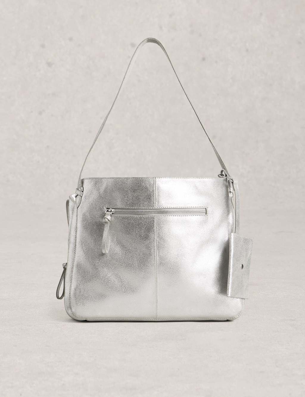 White Stuff Leather Metallic Tote Bag Silver