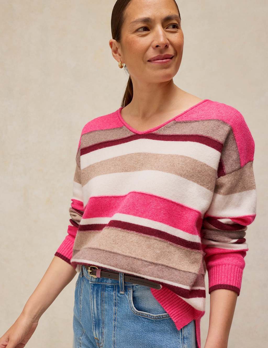 White Stuff Women's Wool Blend Striped V-Neck Jumper - 16 - Pink Mix - Available at M&S
