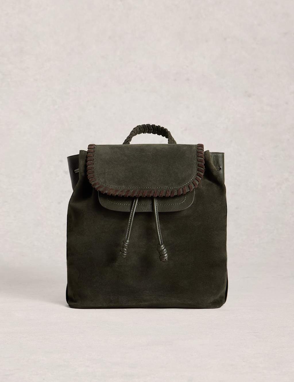 White Stuff Leather Drawstring Backpack Green