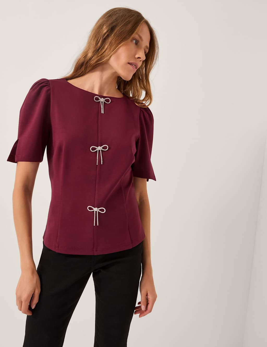 Monsoon Embellished Top Burgundy