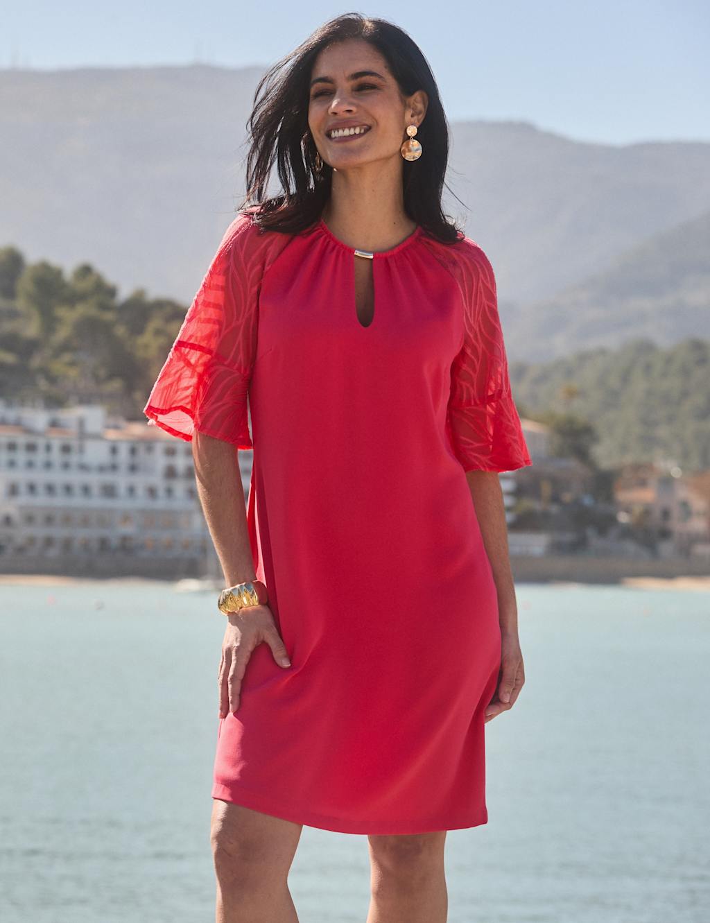 Sosandar Women's Angel Sleeve Knee Length Shift Dress - 16 - Pink - Available at M&S