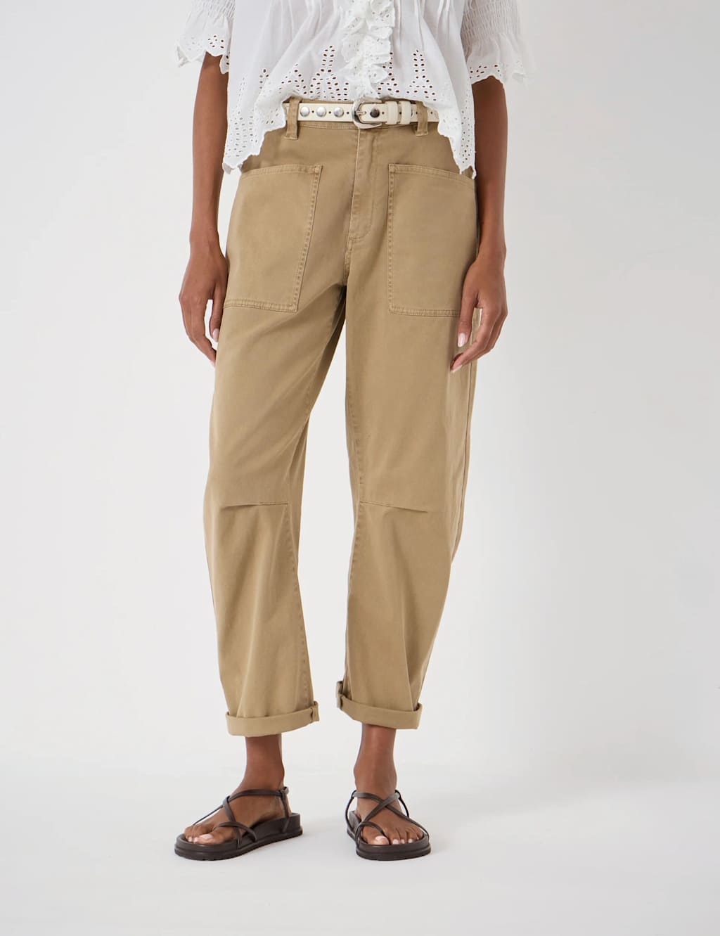 Hush Women's Cordi Cotton Rich Barrel Leg Trousers - 8 - Light Brown - Available at M&S