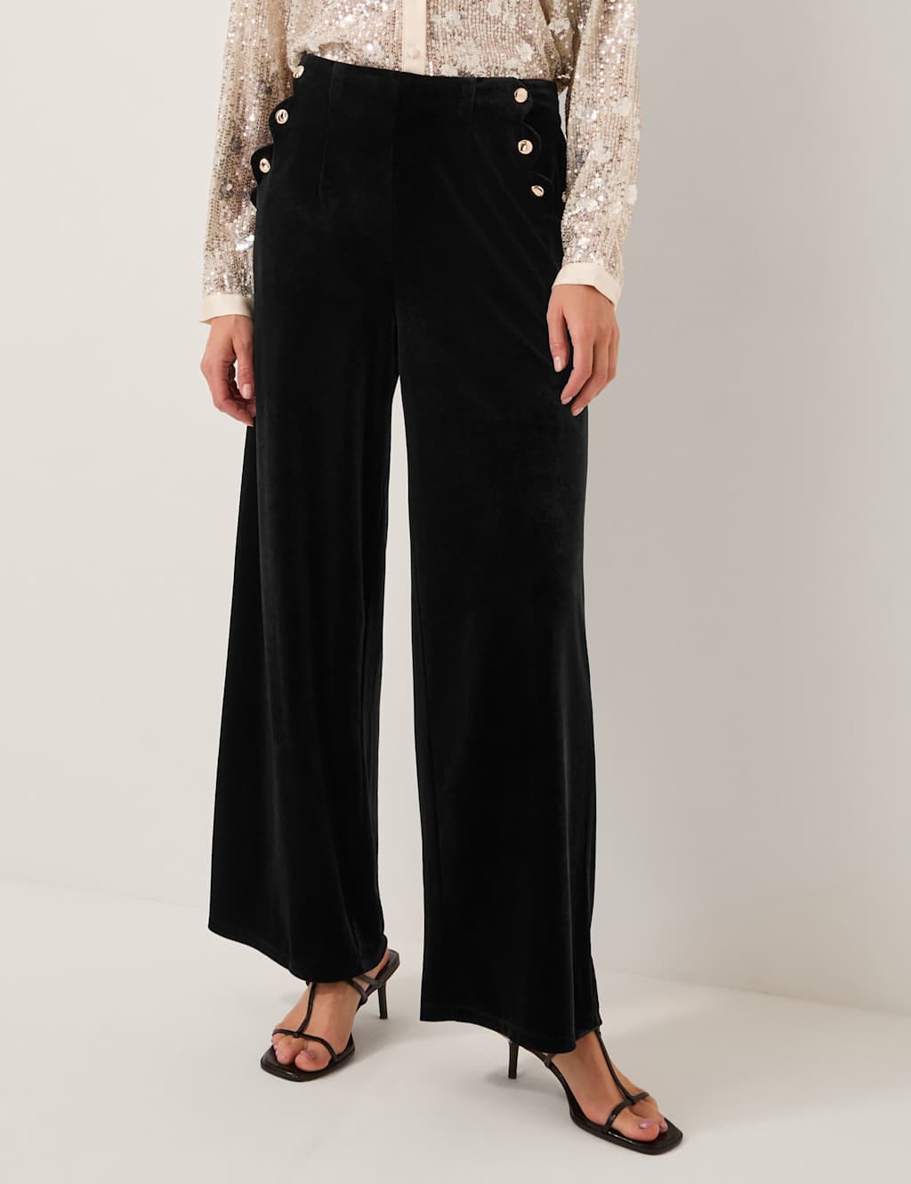 Monsoon Velvet Wide Leg Trousers Black