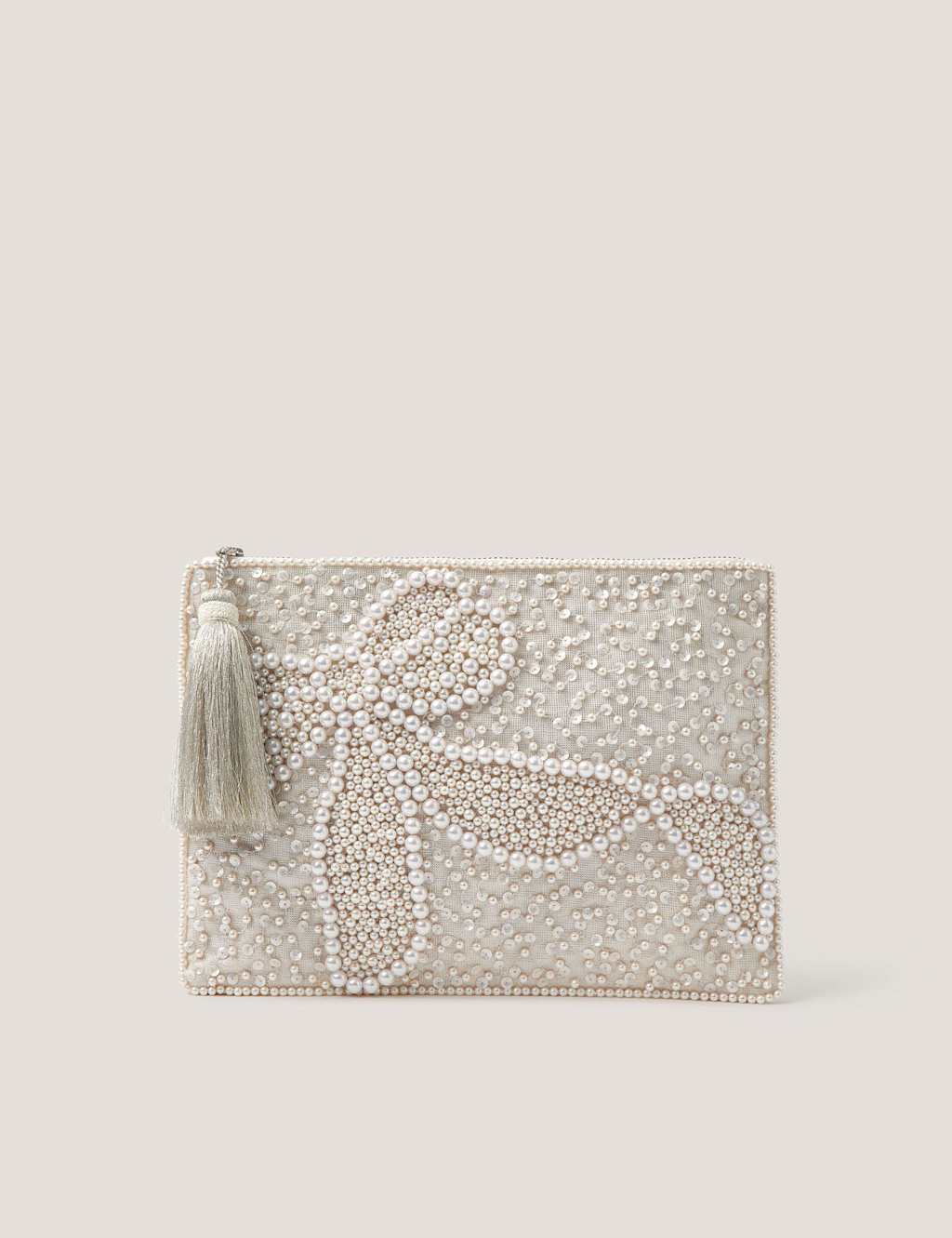 Monsoon Women's Beaded Bow Pouch Bag - Ivory - Available at M&S