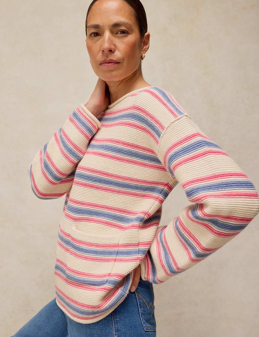 White Stuff Women's Pure Cotton Striped Jumper - 14 - White Mix - Available at M&S