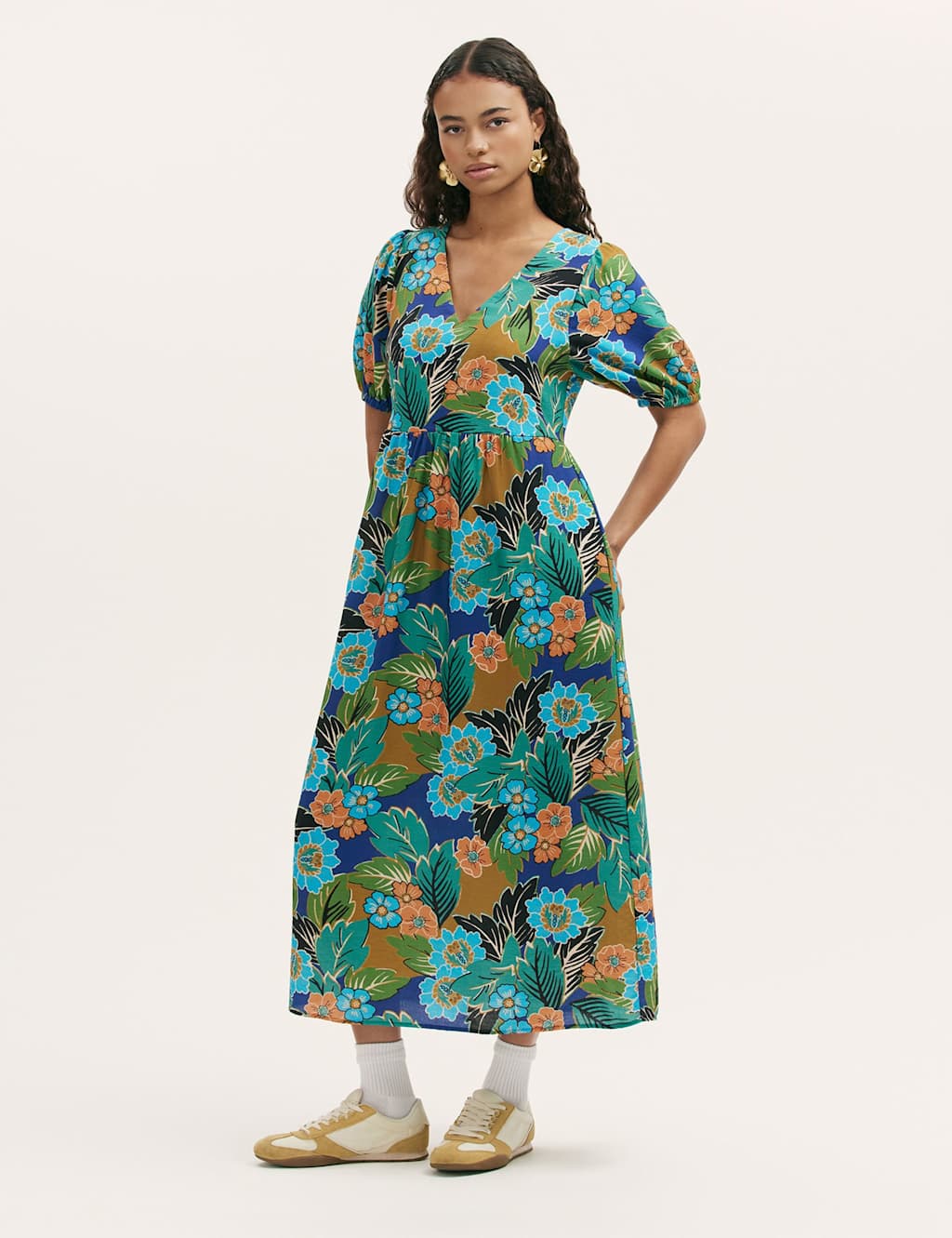 Finery London Women's Floral V-Neck Midi Smock Dress - 20 - Green Mix - Available at M&S