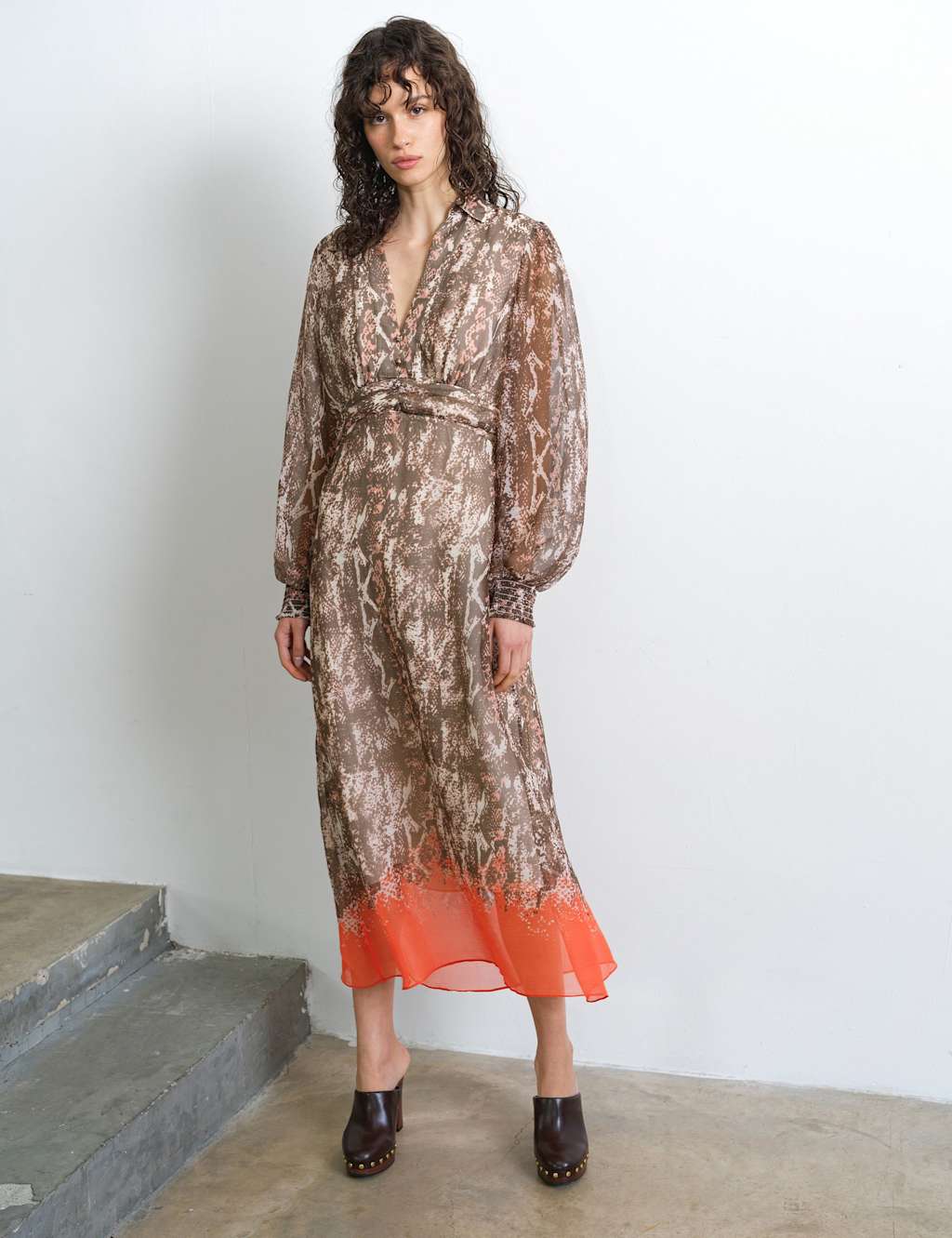 French Connection Women's Chiffon Snake Print Midi Waisted Dress - 12 - Multi - Available at M&S