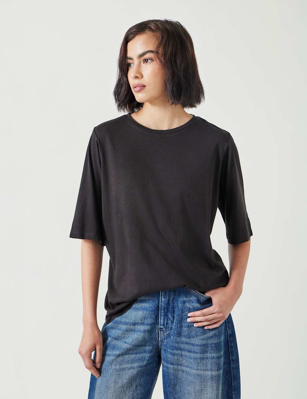 Reece Cotton Rich Crew Neck Drapey T-Shirt