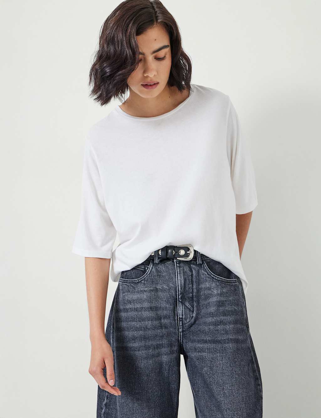 Hush Women's Reece Cotton Rich Crew Neck Drapey T-Shirt - M - White, Black,White