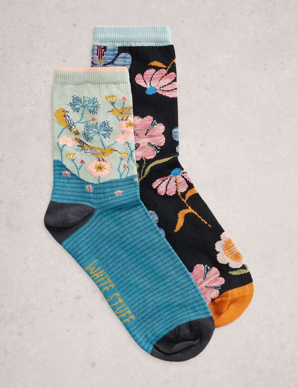 White Stuff 2 Pack Cotton Rich Floral Ankle High Socks Navy Mix