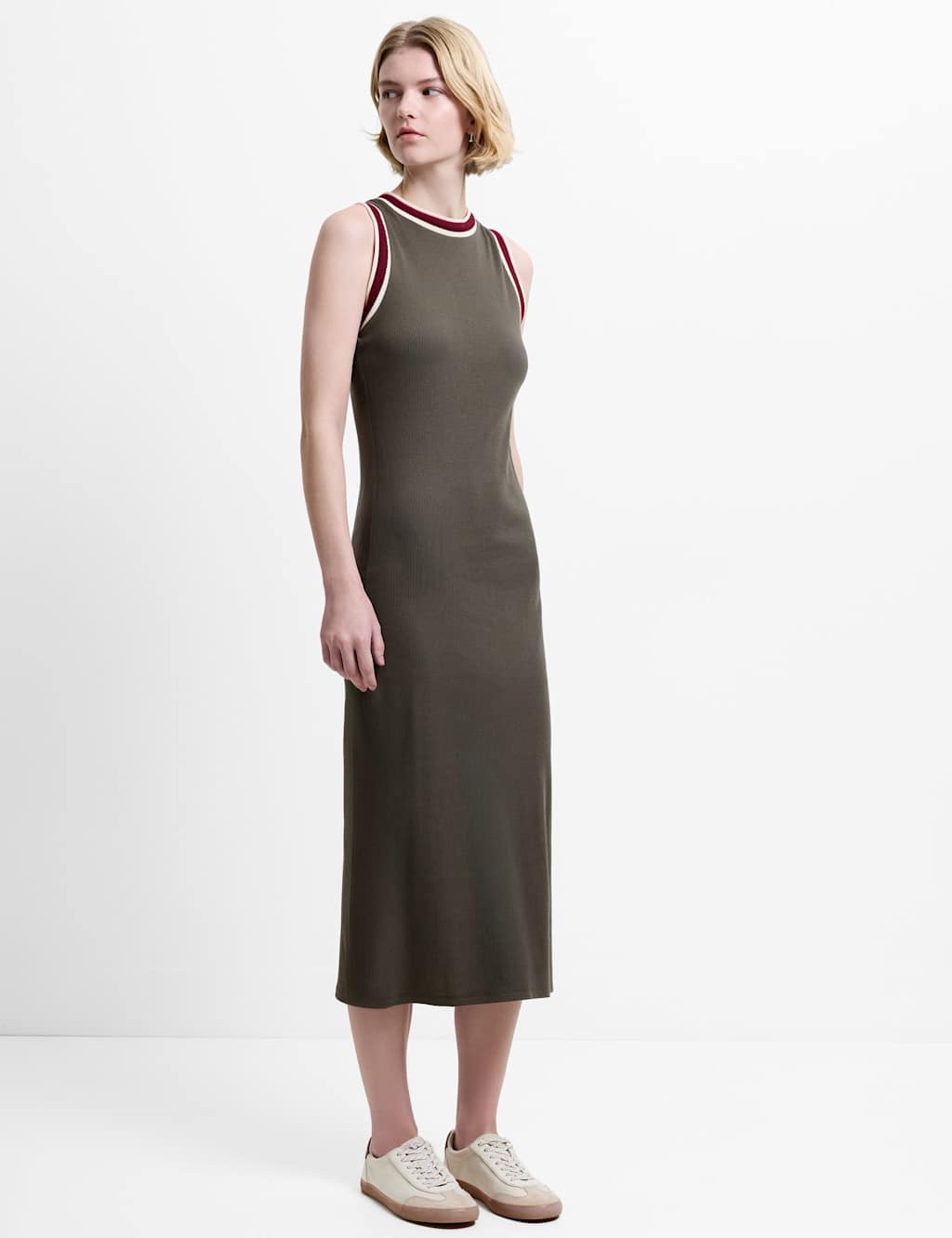French Connection Women's Jersey Knitted Midi Dress - Medium - Khaki Mix - Available at M&S