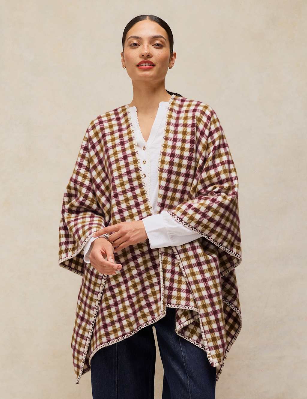 White Stuff Women's Checked Poncho - Green Mix - Available at M&S