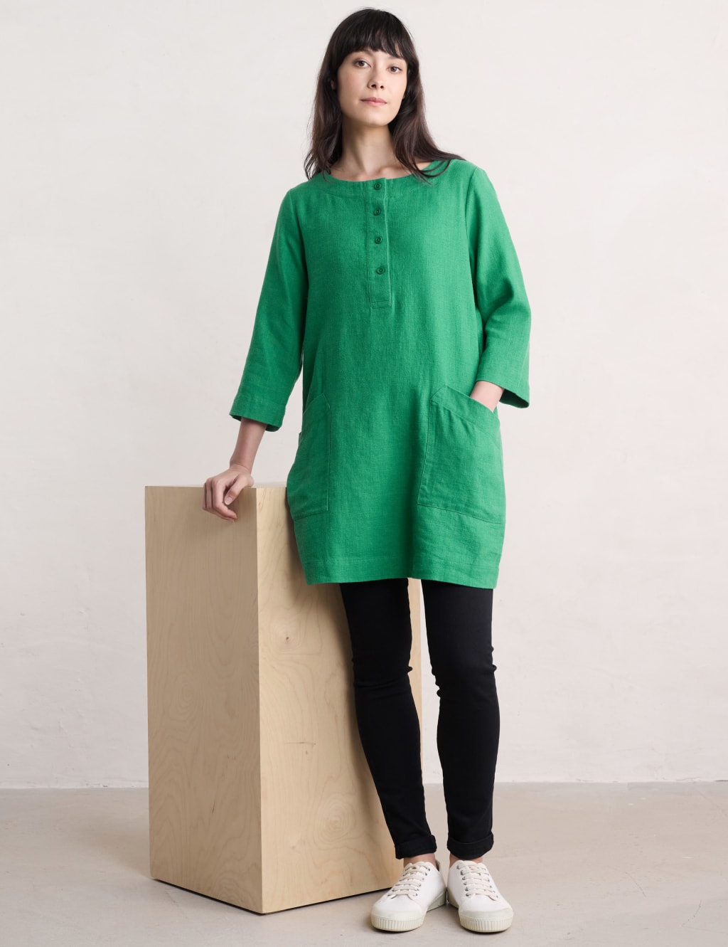 Cotton Blend Scoop Neck Tunic