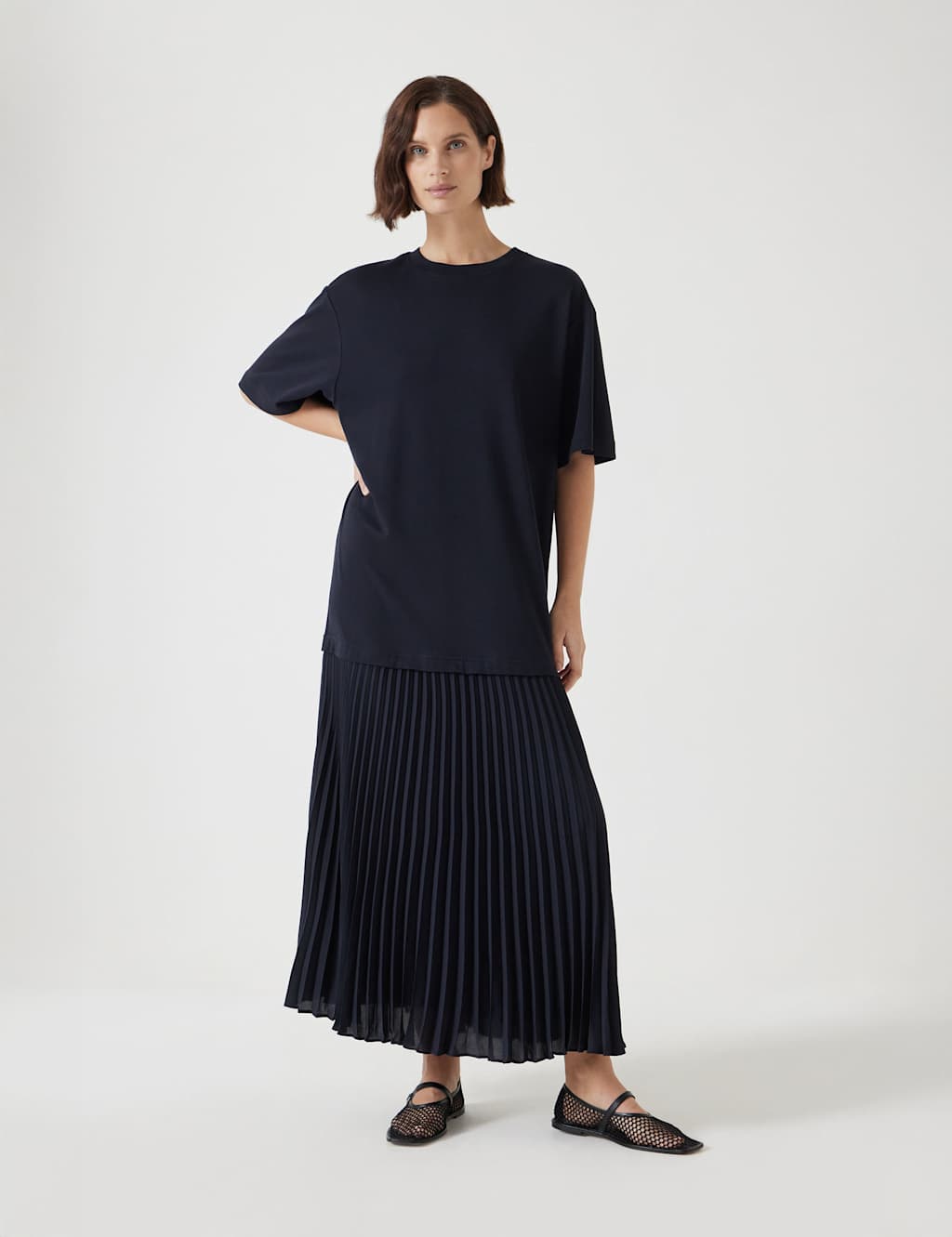 Esme Cotton Rich Pleated Midi T-Shirt Dress