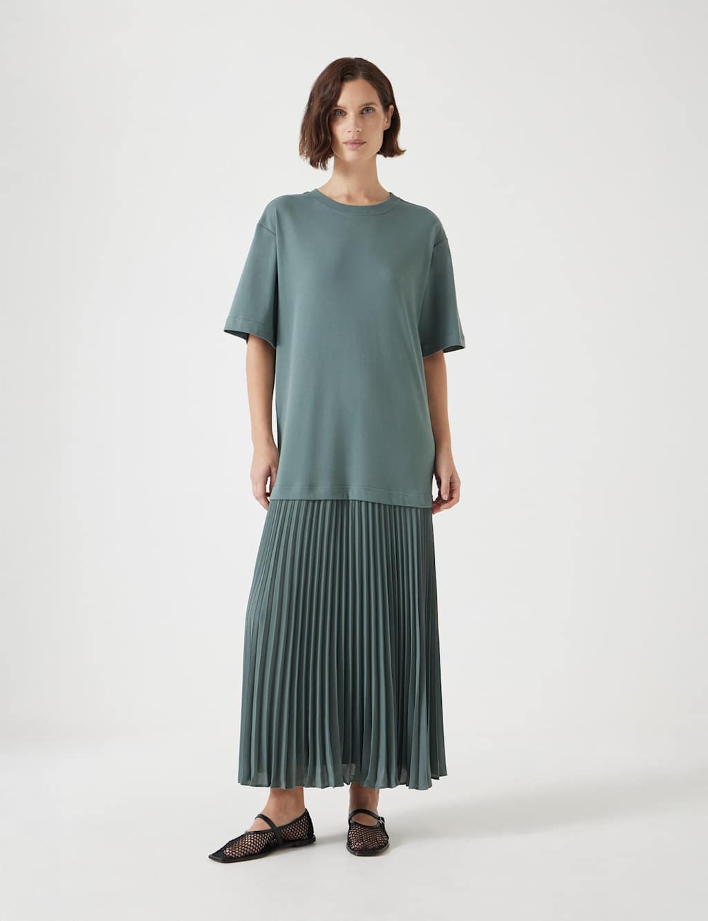 Esme Cotton Rich Pleated Midi T-Shirt Dress