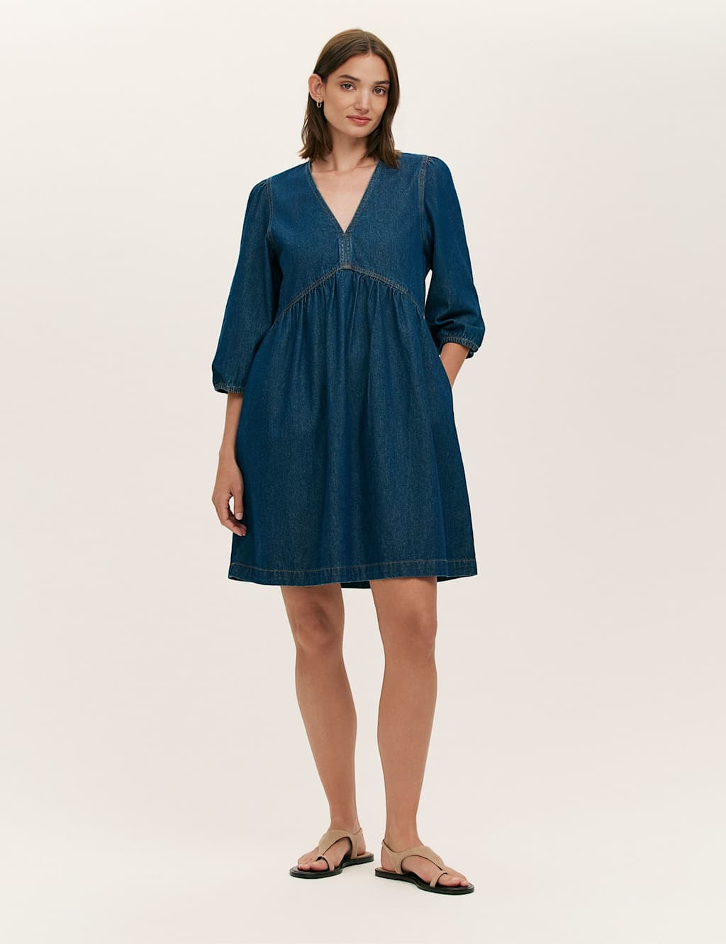 Finery London Women's Pure Cotton Denim Midi Smock Dress - 10 - Blue - Available at M&S