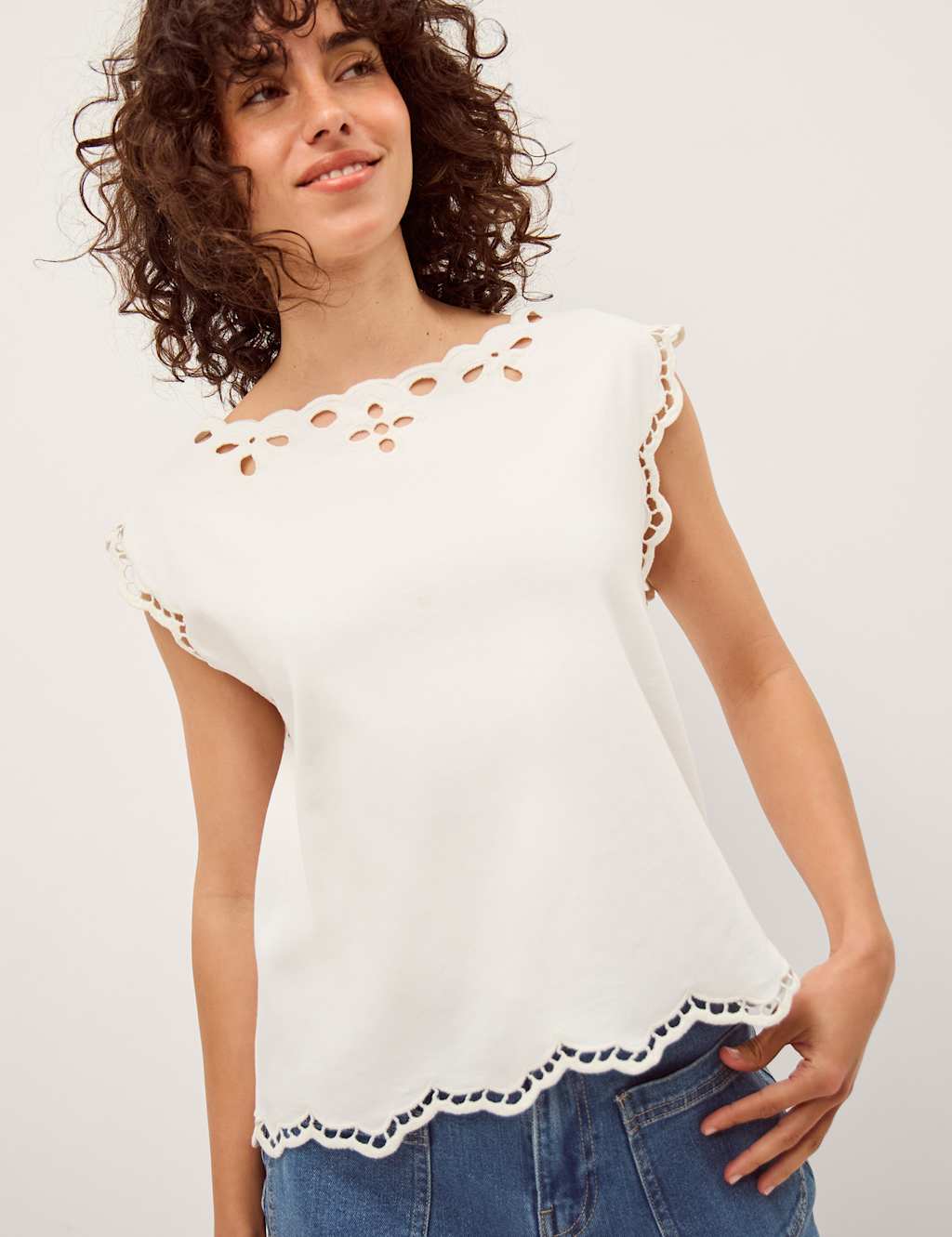 Monsoon Women's Pure Cotton Cut Out Blouse - Medium - Ivory - Available at M&S