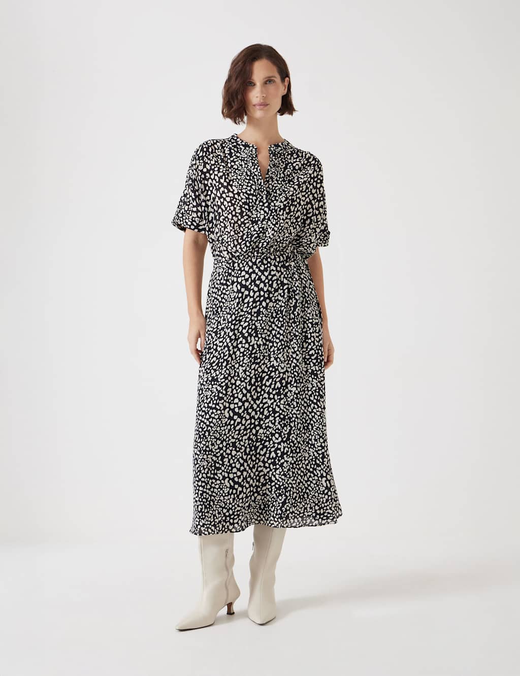 Leopard Print Button Front Midi Shirt Dress